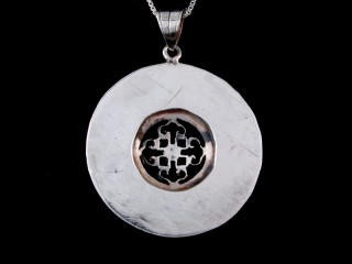 PA417 Pendentif Argent Massif Mandala Signes Auspicieux Turquoise
