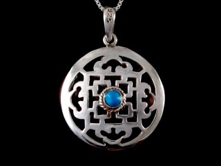 PA420 Pendentif Argent Massif Mandala Turquoise