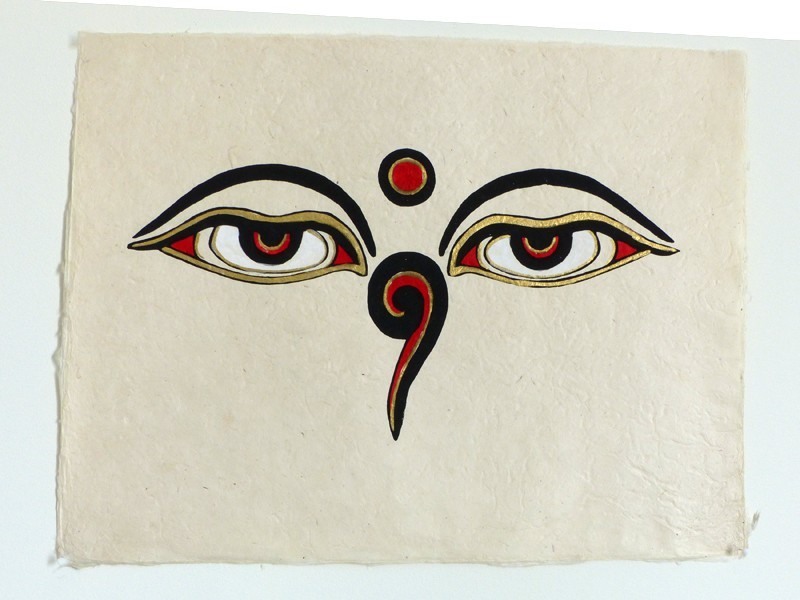 AF102 Affiche Tibétaine Papier Népalais Yeux de Bouddha