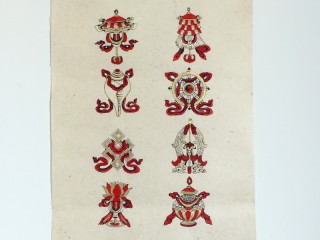 AF114 Affiche Tibétaine Papier Népalais Signes Auspicieux du Bouddhisme Astamangala