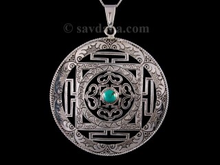 PA426 Pendentif Argent Massif Mandala Turquoise