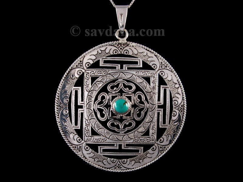 PA426 Pendentif Argent Massif Mandala Turquoise