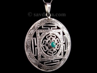 PA426 Pendentif Argent Massif Mandala Turquoise