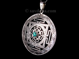 PA426 Pendentif Argent Massif Mandala Turquoise
