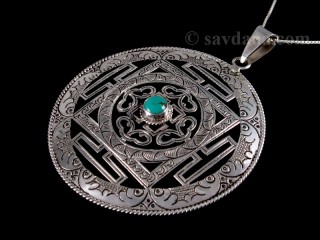 PA426 Pendentif Argent Massif Mandala Turquoise