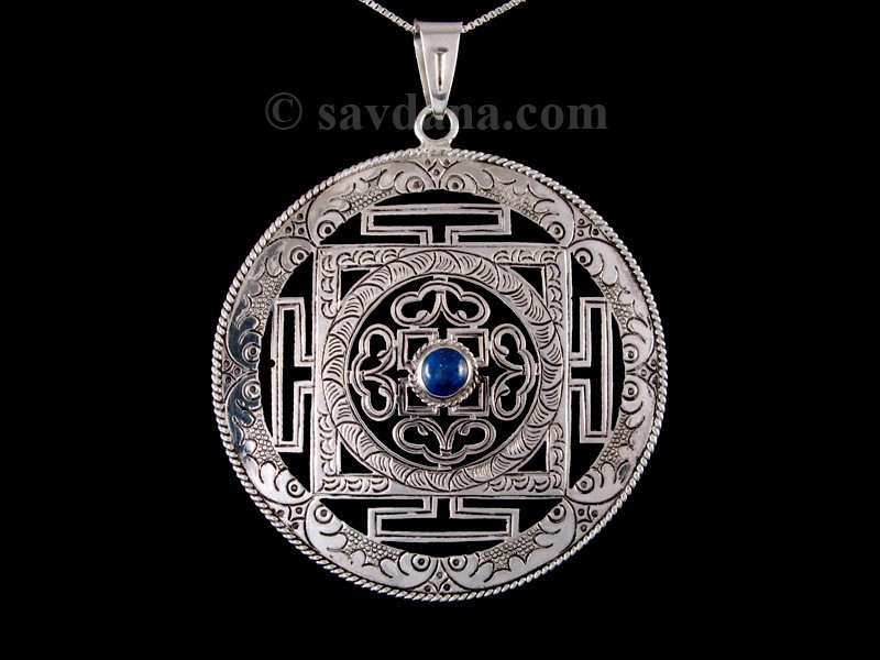 PA427 Pendentif Argent Massif Mandala Lapis Lazuli