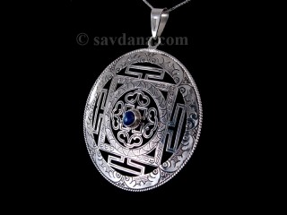 PA427 Pendentif Argent Massif Mandala Lapis Lazuli