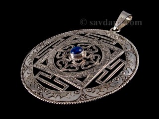 PA427 Pendentif Argent Massif Mandala Lapis Lazuli