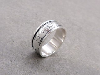 BA461 Bague Tibétaine en Argent Massif Mantra