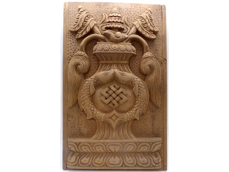 Div87 Sculpture Astamangala Signes Auspicieux Bois Exotique
