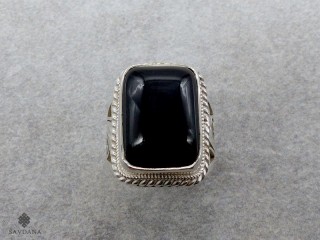 BA424 Bague Argent Massif Onyx. Taille 58