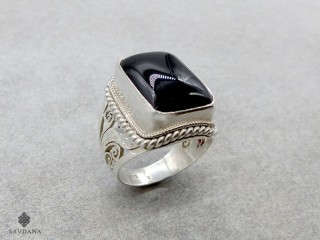 BA424 Bague Argent Massif Onyx. Taille 58