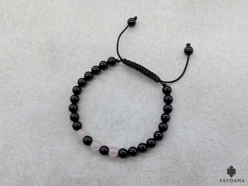 BrMala353 Bracelet Mala Onyx Quartz Rose 20 cm