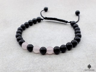 BrMala353 Bracelet Mala Onyx Quartz Rose 20 cm