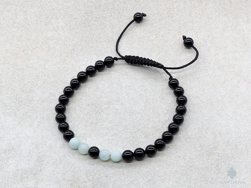 BrMala355 Bracelet Mala Onyx Amazonite 21 cm