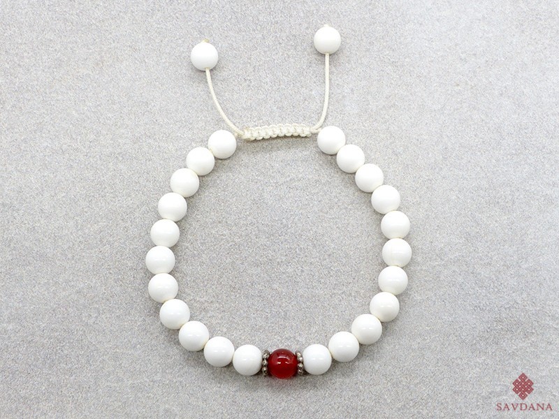 BrMala184 Bracelet Mala de Prières Tibétain Conque Cornaline