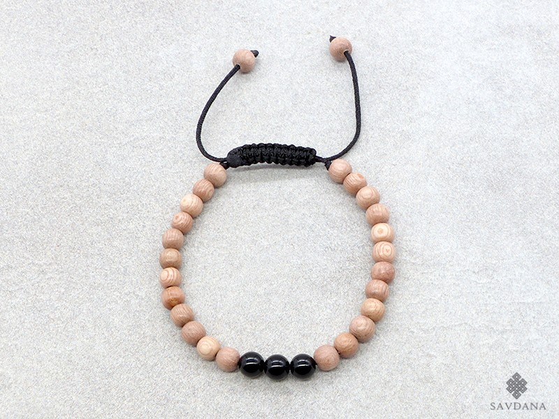 BrMala341 Bracelet Mala de Prières Tibétain Bois Onyx. 20 cm