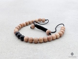 BrMala341 Bracelet Mala de Prières Tibétain Bois Onyx. 20 cm