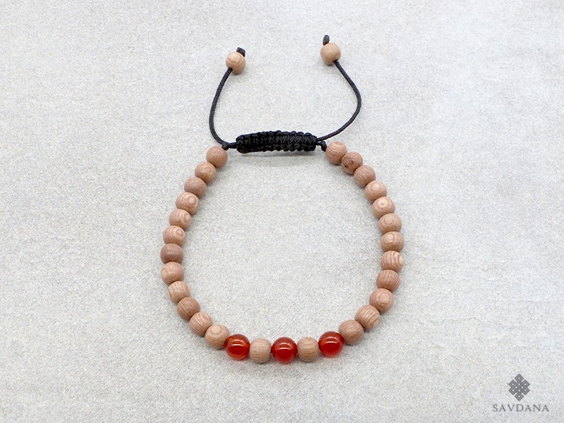 BrMala359 Bracelet Mala de Prières Tibétain Bois Cornaline. 20 cm