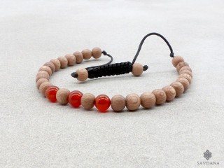 BrMala359 Bracelet Mala de Prières Tibétain Bois Cornaline. 20 cm