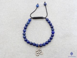 BrMala284 Bracelet Mala Lapis Lazuli Om Argent Massif