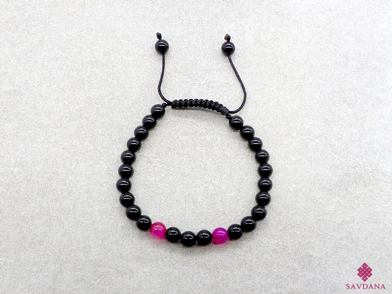 BrMala404 Bracelet Mala de Prières Tibétain Onyx Agate. 16 cm