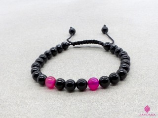 BrMala404 Bracelet Mala de Prières Tibétain Onyx Agate. 16 cm