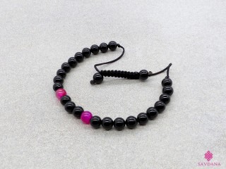 BrMala404 Bracelet Mala de Prières Tibétain Onyx Agate. 16 cm