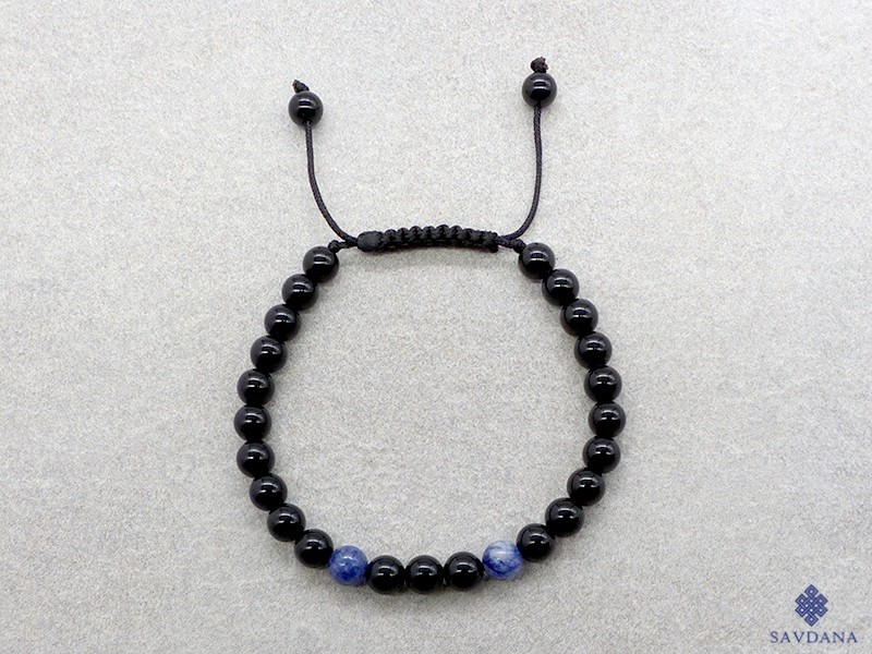 BrMala405 Bracelet Mala de Prières Tibétain Onyx Sodalite. 17 cm