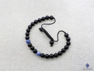 BrMala405 Bracelet Mala de Prières Tibétain Onyx Sodalite. 17 cm