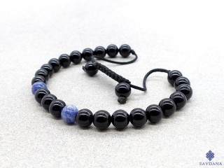 BrMala405 Bracelet Mala de Prières Tibétain Onyx Sodalite. 17 cm