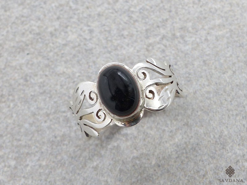 BA379 Bague Argent Massif Onyx. Taille 53