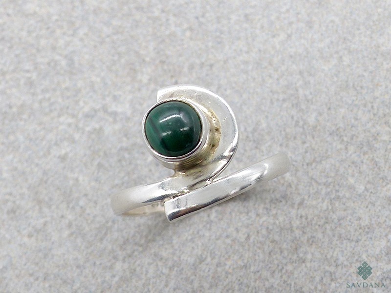 BA382 Bague Argent Massif Malachite. Taille 56