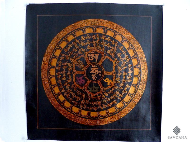 PNT22 Thangka (Peinture Tibétaine) Mandala Mantra Om