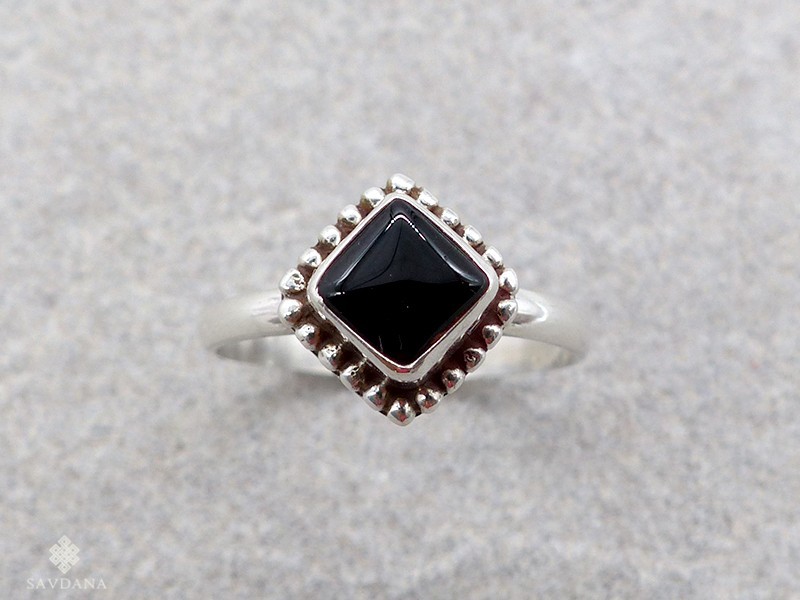 BA483 Bague Argent Massif Onyx. Taille 54