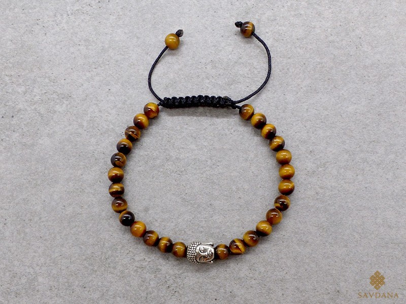 BrMala412 Bracelet Mala de Prières Tibétain Oeil de Tigre Bouddha