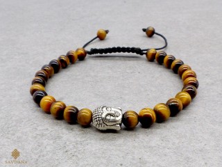 BrMala412 Bracelet Mala de Prières Tibétain Oeil de Tigre Bouddha