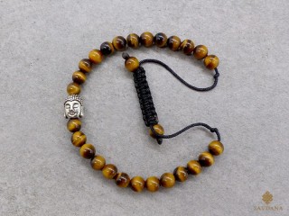 BrMala412 Bracelet Mala de Prières Tibétain Oeil de Tigre Bouddha