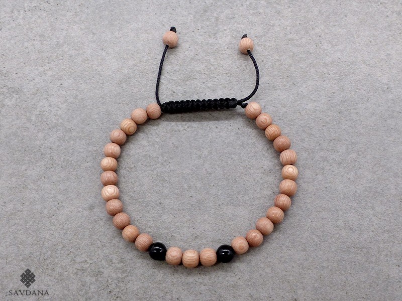 BrMala389 Bracelet Mala de Prières Tibétain Onyx Bois. 20 cm