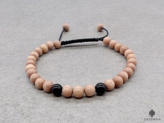BrMala389 Bracelet Mala de Prières Tibétain Onyx Bois. 20 cm