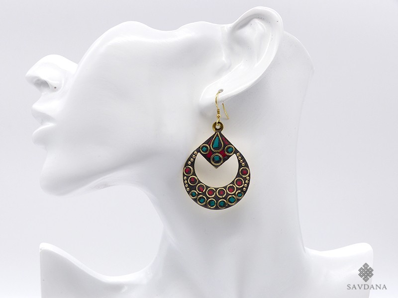 Boucles D'Oreilles Tibétaines Pendantes - Forme Feuille - Alliage Gris - Dormeuses - Neuf Sans Emballage