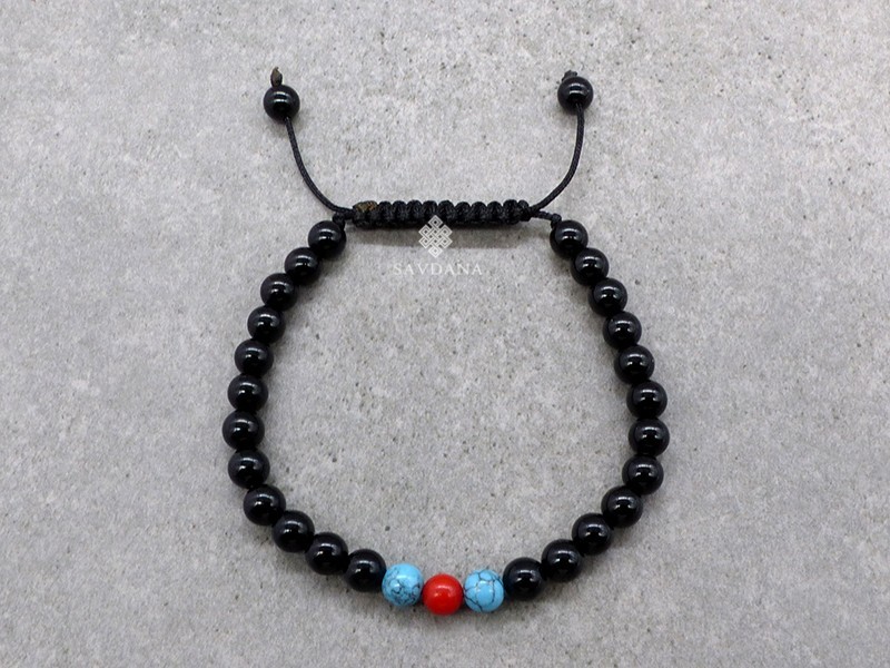 BrMala419 Bracelet Mala de Prières Tibétain Onyx