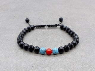 BrMala419 Bracelet Mala de Prières Tibétain Onyx