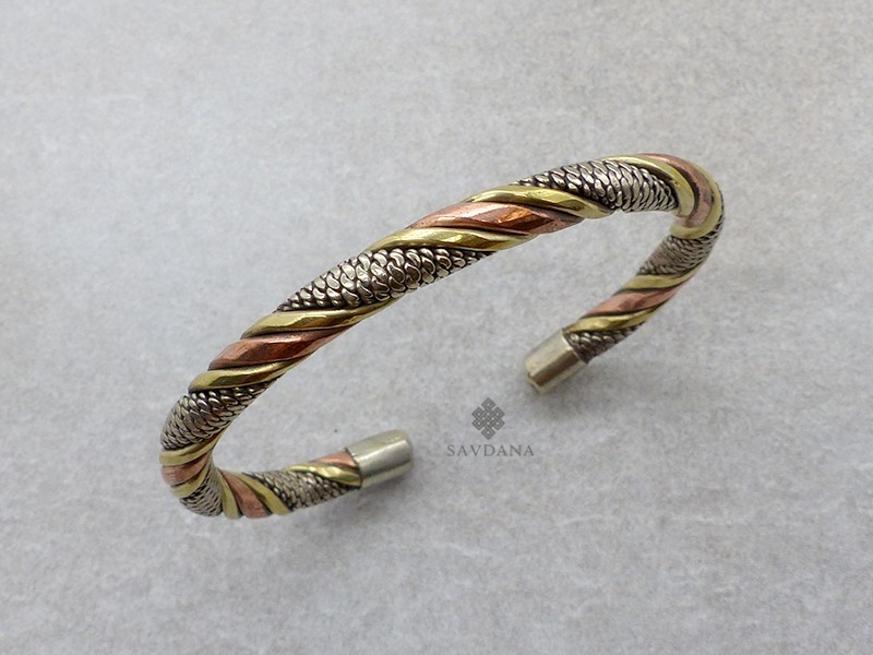 BrD383 Bracelet Tibétain Cuivre Laiton Métal Argenté