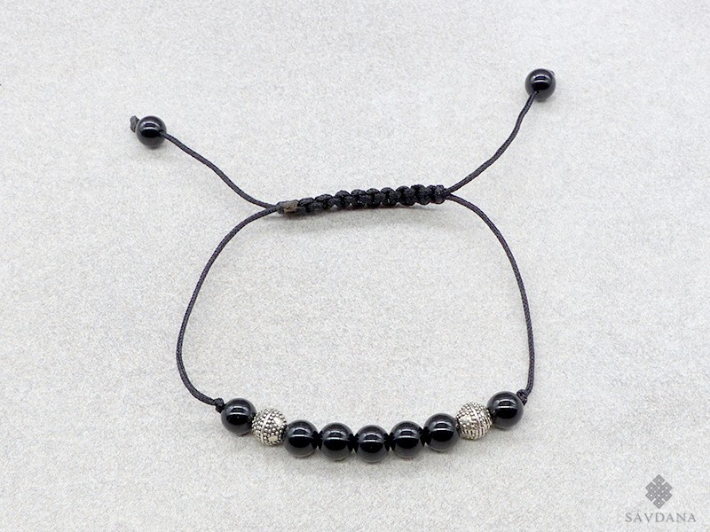 BrMala419 Bracelet Mala de Prières Tibétain Onyx