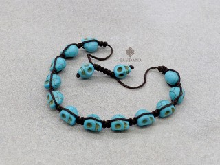 BrD392 Bracelet Mala Tibétain Crâne Tetes de Mort Bleues