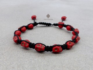 BrD394 Bracelet Mala Tibétain Crâne Tetes de Mort Rouges