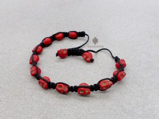 BrD394 Bracelet Mala Tibétain Crâne Tetes de Mort Rouges