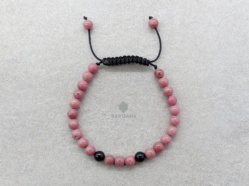 BrMala384 Bracelet Mala de Prières Tibétain Onyx Jaspe Rose
