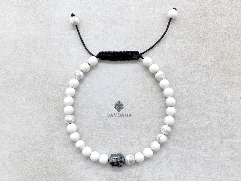 BrMala426 Bracelet Mala de Prières Tibétain Howlite Bouddha